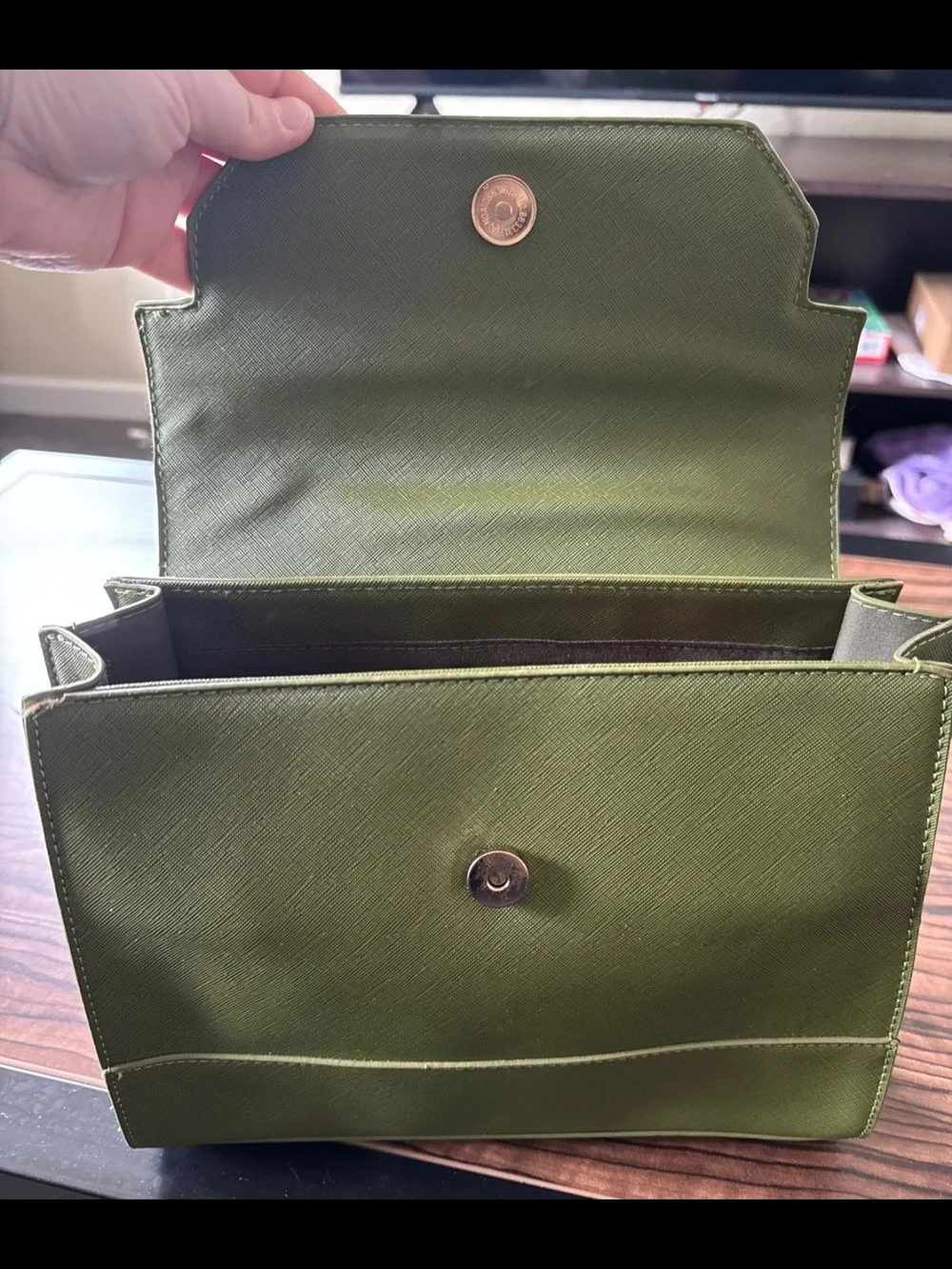 Trina Turk Olive Green Structured Top-Handle Satchel